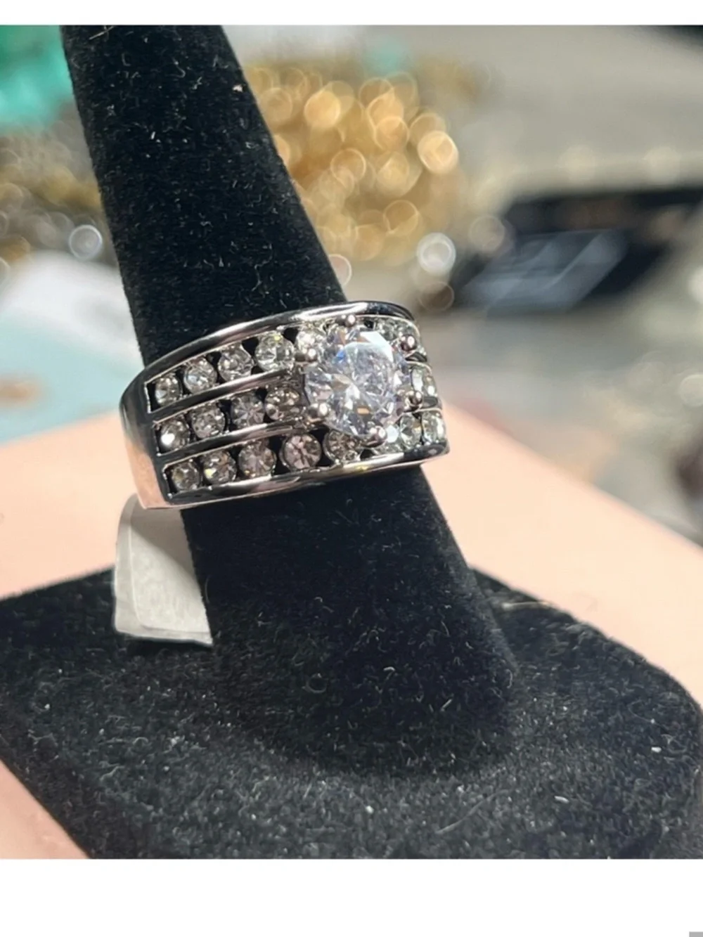 Silver Multi-Row Cubic Zirconia Wedding Ring Cz Style Statement Ring NEW